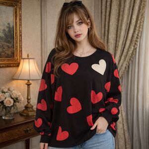 Chico's Heart Valentine's Day Pullover Sweater Cotton Modal Blend Plus Size XXL